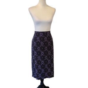 Doncaster NWT Vintage Y2K Silk Midi Skirt Purple & Black Lace Print Size 18